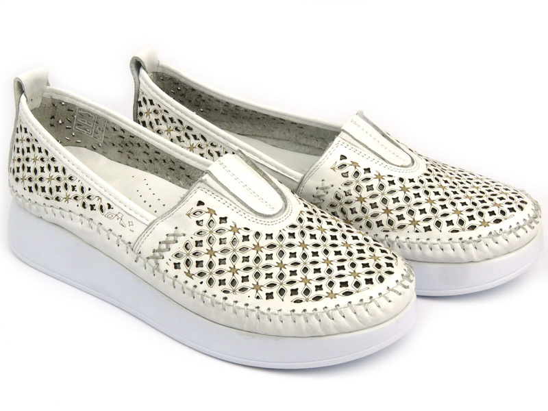 Skórzane półbuty damskie - HELIOS Komfort 791, jasnoszare