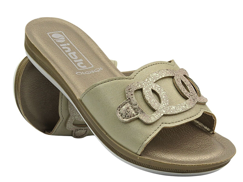 Dámské pantofle s přezkou - INBLU PONZA, zlaté