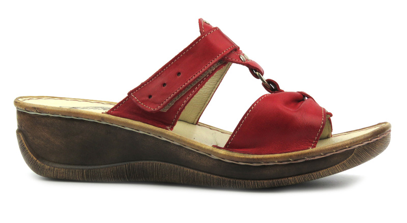 Dámské kožené žabky s nastavitelnou šířkou - HELIOS Comfort 797, červená