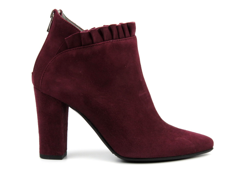 Dámské kožené kotníkové boty na vysokém podpatku - Kati 8022, vínová