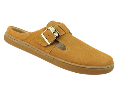 Barefoot semišové minimalistické dámské nazouváky Nika Komfort 1471, camel