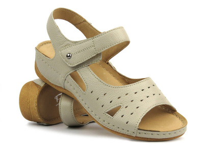 Kožené dámské sandály na suchý zip krémové Pollonus 1515