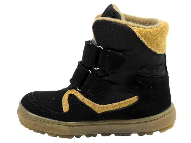 Dětské zimní boty 198 s podšívkou z ovčí vlny, černo-béžové
