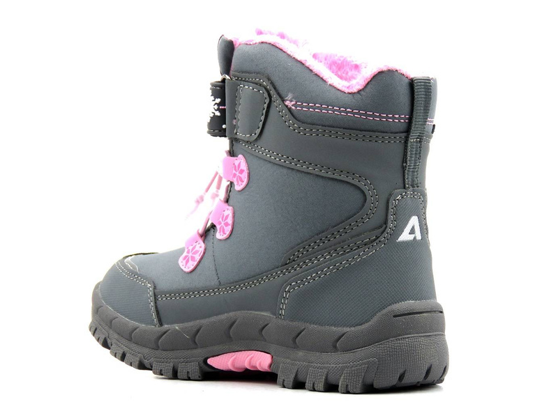 Dětské sněhule AMERICAN CLUB Soft Shell HL 38/23, šedé a růžové se srdíčkem