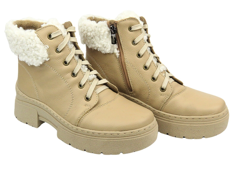 Pohodlné dámské boty z měkké kůže Helios Komfort 562-Beige, výroba Polsko