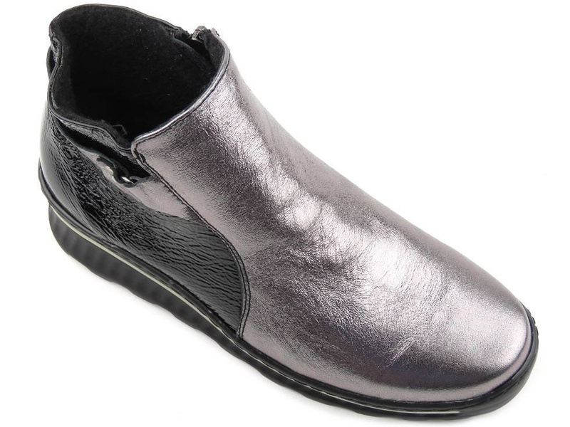 Kožené dámské kotníkové boty polské značky HELIOS Komfort 508, stříbrné