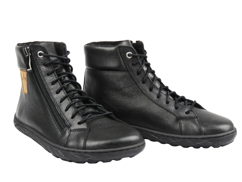 Dámské barefoot kožené minimalistické kotníkové boty Nika Komfort 1443, černá lícová kůže