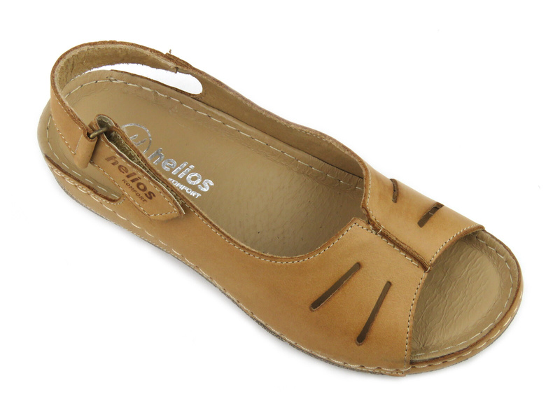 Dámské kožené sandály na suchý zip - HELIOS Komfort 117, světle hnědé