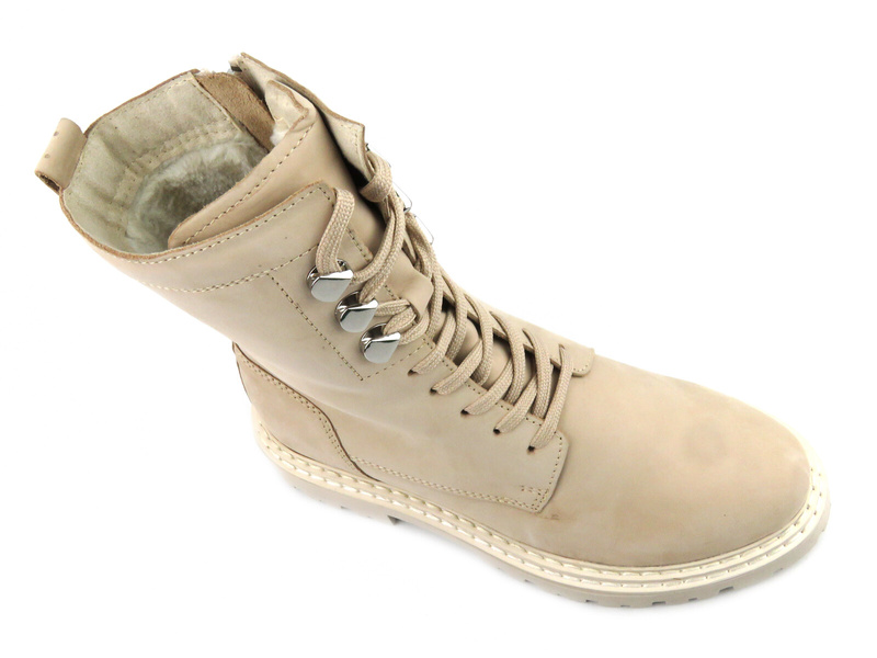 Kožené boty, dámské zateplené boty - Marco Tozzi Marco Tozzi 2-26296-41, krémové