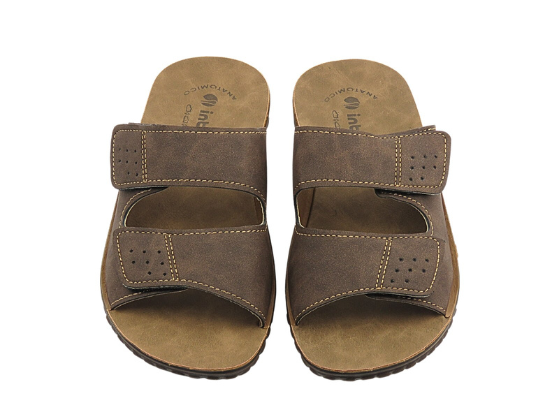 Pohodlné pánské pantofle na suchý zip, tmavě hnědé, Inblu BRAIES