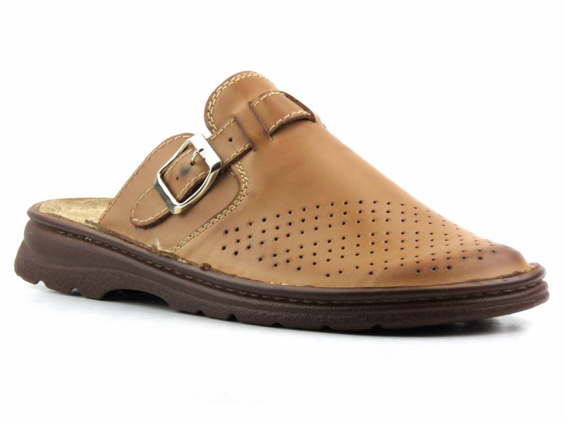 Kožené pánské pantofle polské značky HELIOS KOMFORT 011 béžové barvy