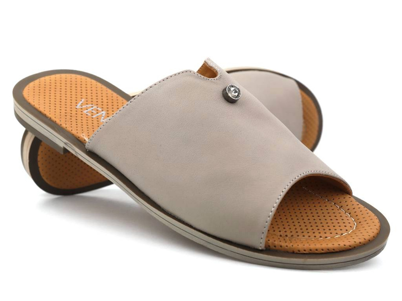 Dámské kožené žabky s plochou podrážkou - VENEZIA SW504, šedá