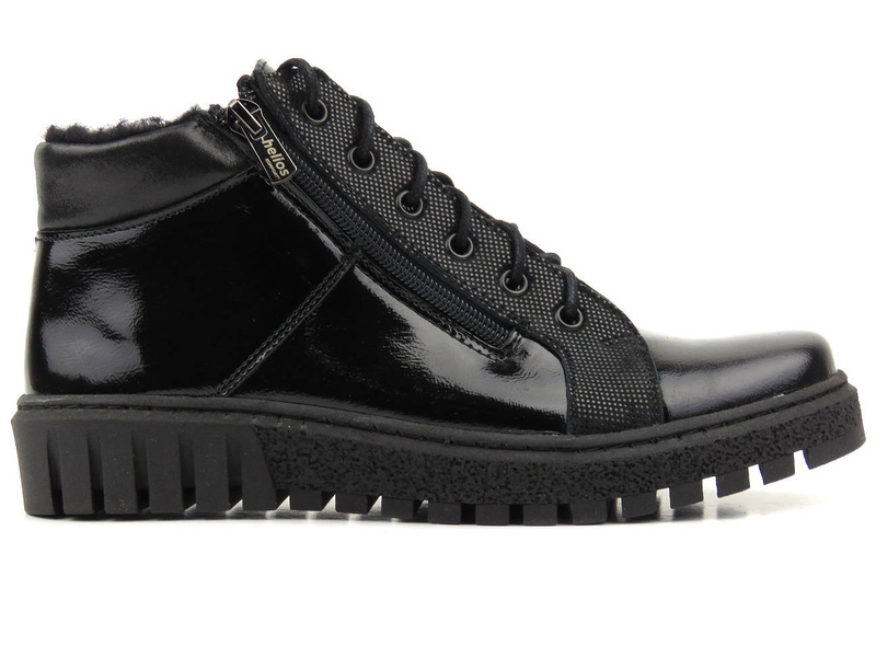 Dámské zimní boty zateplené ovčí vlnou - HELIOS Komfort 522, černá - lakovaná kůže