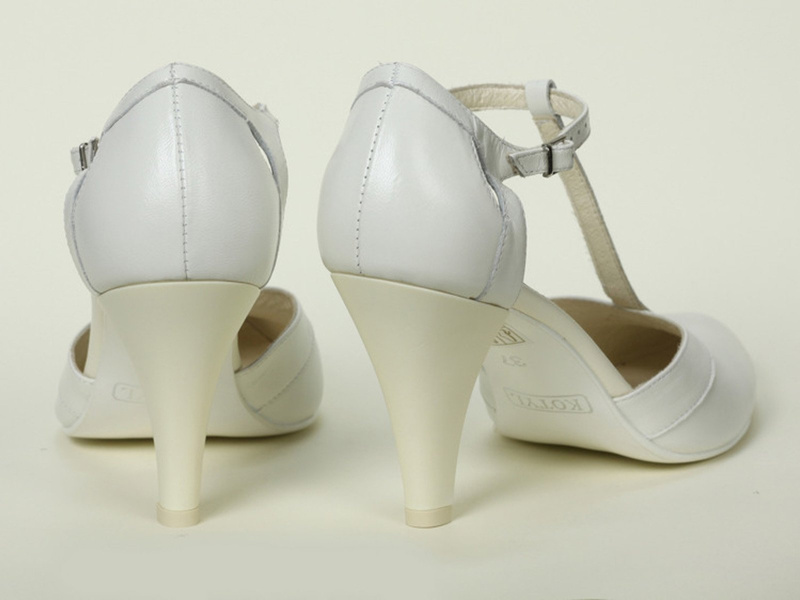 Kožené svatební lodičky s páskem na kotník - Kotyl 148, ecru, II