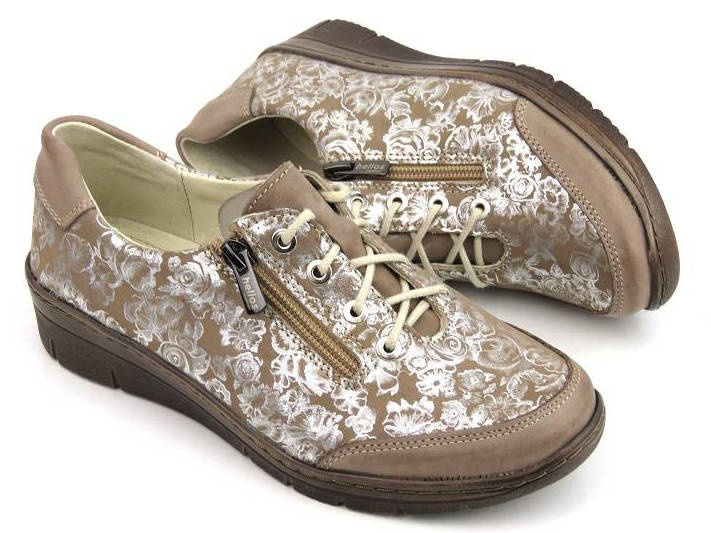 Dámské kožené boty s květinami - HELIOS Komfort 334-2, béžová