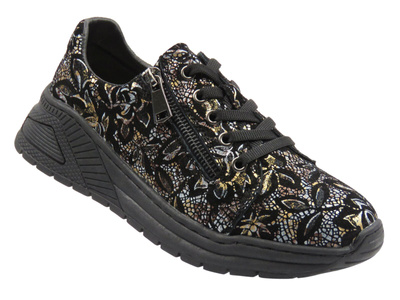 Dámské kožené polobotky černo-zlaté Nika Komfort H-233  