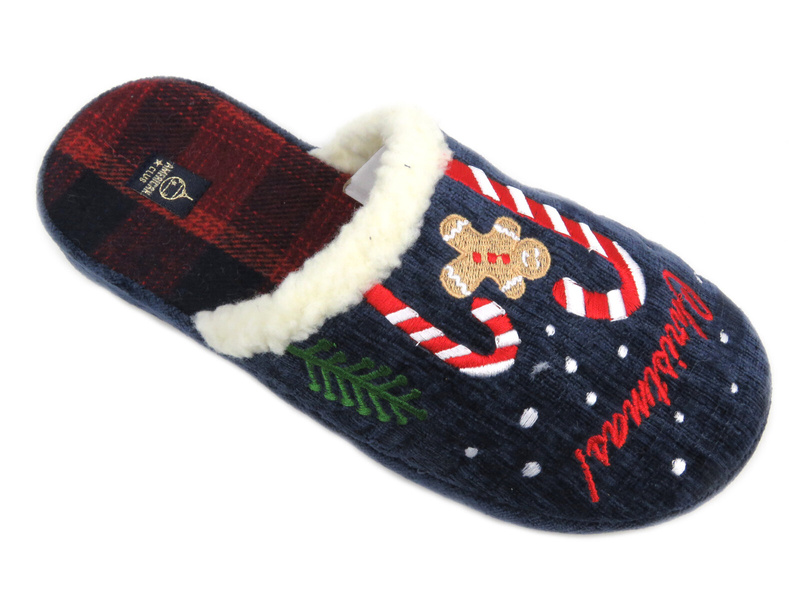 Teplé, vánoční dámské pantofle - americké SL12/23, tmavě modrá