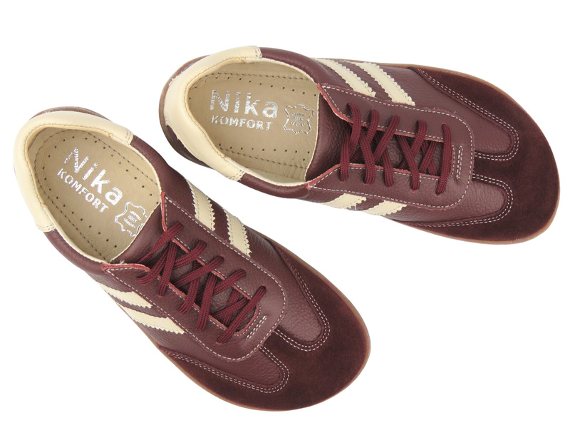 Barefoot kožené minimalistické dámské polobotky Nika Komfort 1444, bordó