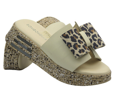 Kožené dámské pantofle béžové Bombonella P021 273