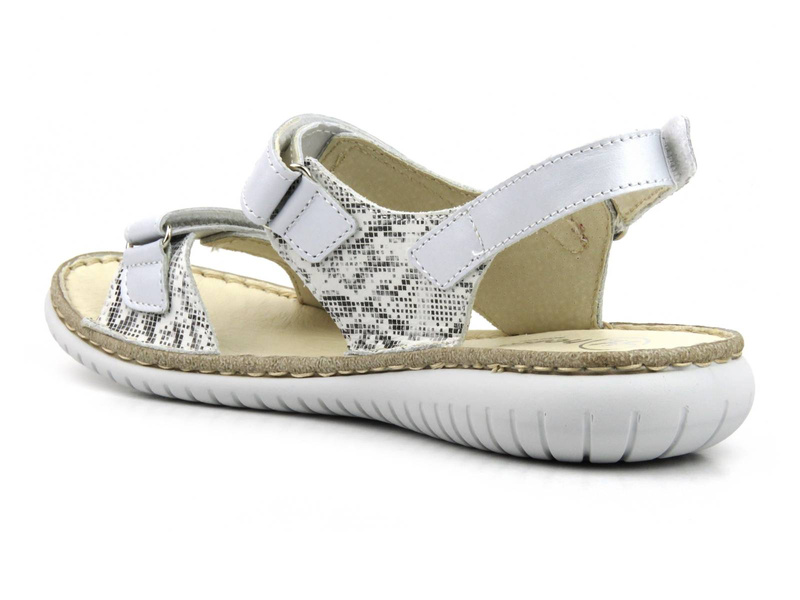 Dámské kožené sandály na suchý zip - Helios Komfort 794S, stříbrné