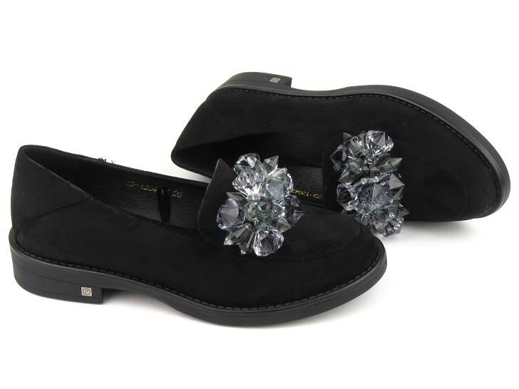 Elegantní semišové dámské boty a mokasíny - Potocki 23-12043BK, černé