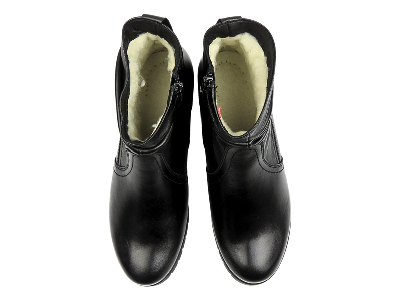 Pohodlné dámské kožené kotníkové boty s úzkým podpatkem - Galant 3320, černé