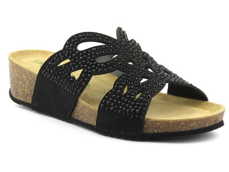 Dámské žabky s koženou vsadkou - GRUNLAND CB2999-70, černá