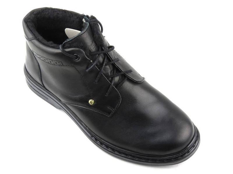 Pohodlné, kožené pánské kotníkové boty s fleecem - Helios Komfort 810, černá 2