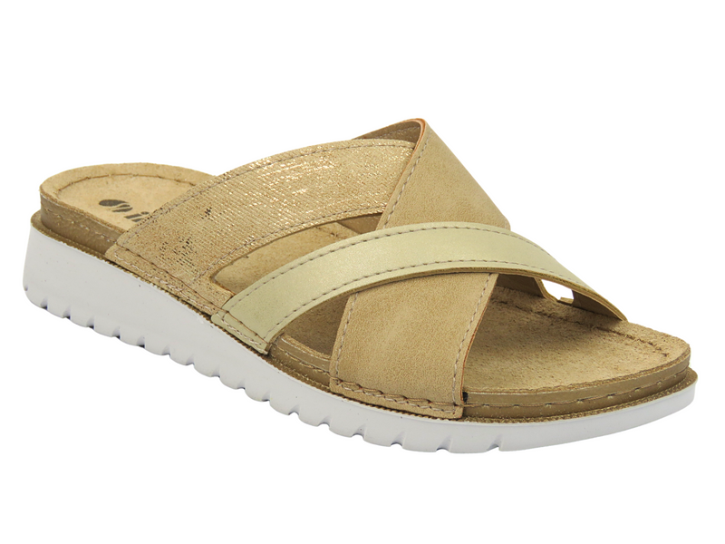 Dámské žabky s koženou vsadkou - Inblu CN-45, písk