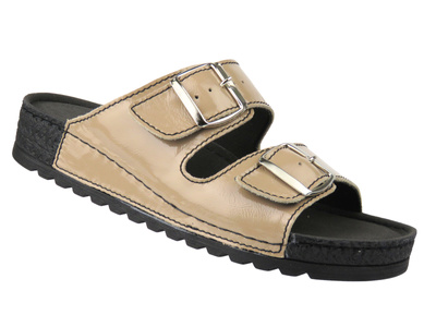 Dámské kožené nazouváky s nastavitelnými pásky HELIOS Comfort 169, Cappuccino