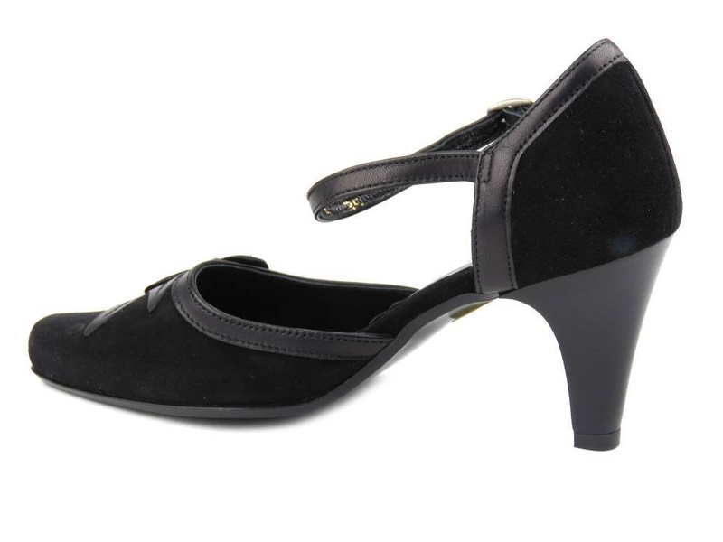 Kožené lodičky s nastavitelným páskem - ANN-MEX 1077, černé