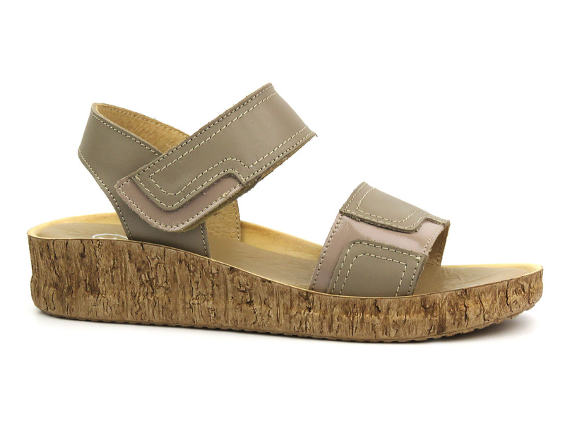 Dámské kožené sandály na platformě - HELIOS Comfort 133, kapučínové