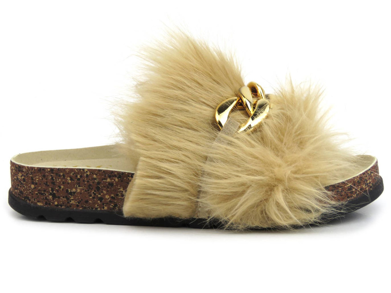 Dámské pantofle se svrškem z přírodních štětin - GOE JJ2N7004, béžové