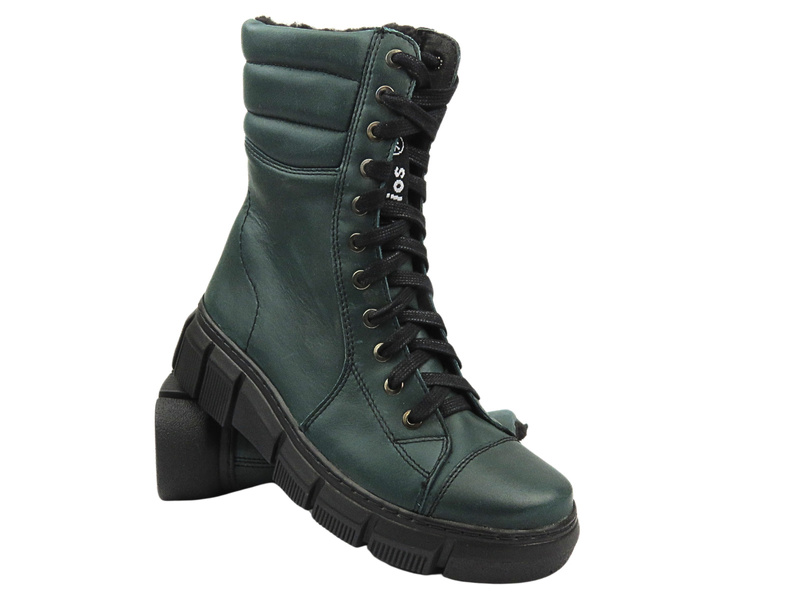 Dámské kožené kozačky s vlnou - HELIOS Comfort 611-2, zelené