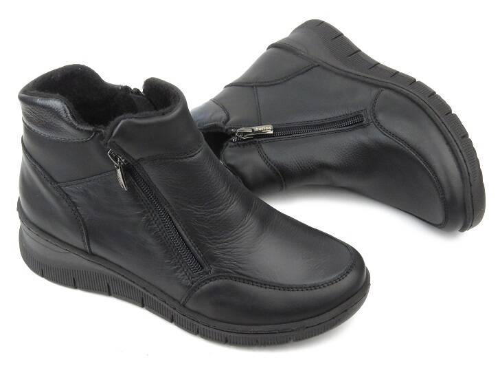 Kožené dámské boty na klínku - HELIOS Komfort 594S, černé