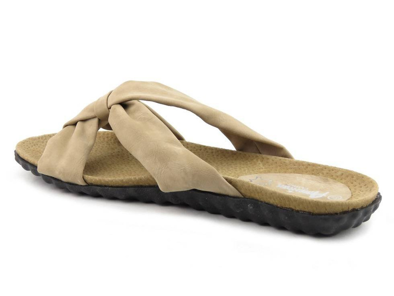 Dámské žabky s koženou vsadkou - AMERICAN CLUB XH 111009-1, béžová