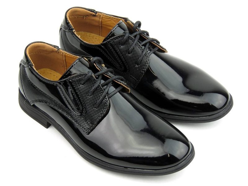 Elegantní společenské boty, společenské boty - WOJTYŁKO 1196, černé lakované boty