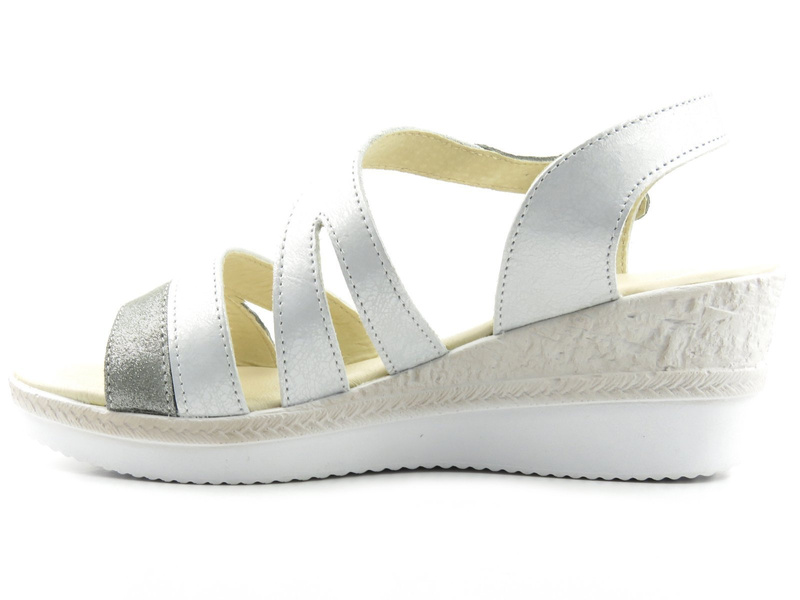 Dámské kožené sandály s ozdobným klínkem - HELIOS Komfort 244, světle šedé