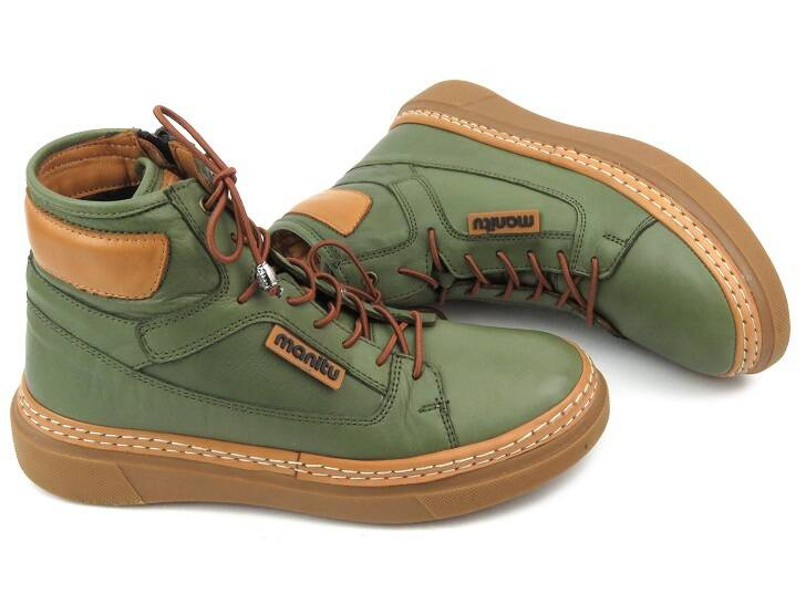 Dámské kotníkové boty z měkké kůže - MANITU 990354-07, zelené