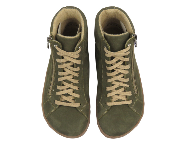 Barefoot kožené minimalistické dámské kotníkové boty olivové Nika Komfort 1443