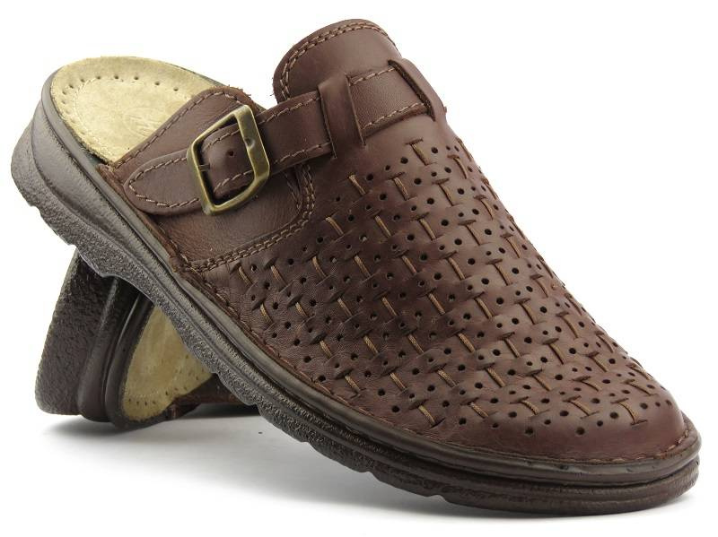 Pánské žabky s ažurem, nastavitelný svršek - HELIOS Komfort 807, hnědá 2