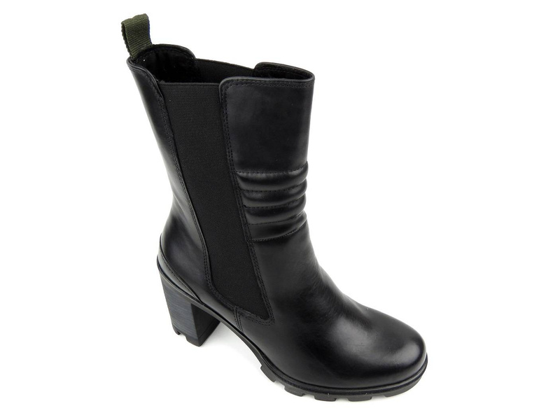 Vysoké, kožené dámské kotníkové boty - MARCO TOZZI 25446, černé