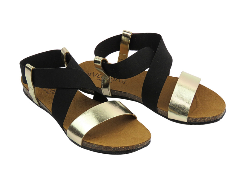 Dámské kožené sandály černo-zlaté – Venezia W001LEGOOBS137