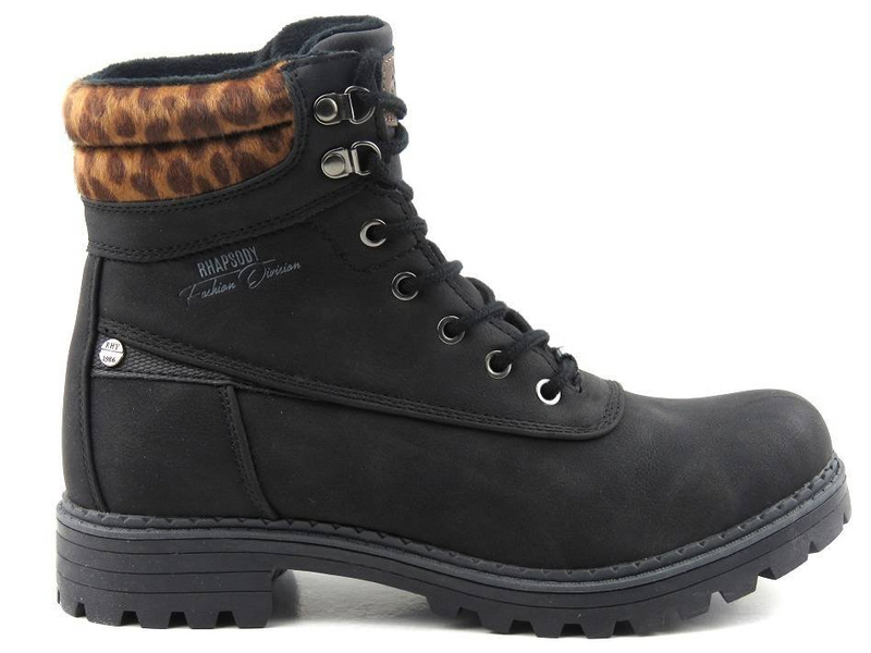 Dámské kozačky AMERICAN CLUB RH53/19, černé s leopardím potiskem
