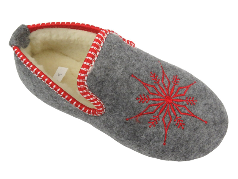 Dámské zimní pantofle s vlnou - Pawlikowski 082, šedo-červené, nazouvací