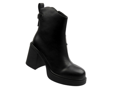 Dámské kožené kotníkové boty na podpatku černé Cambell 25-29312