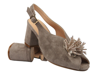 Elegantní dámské sandály na podpatku - Potocki 25-12621, béžové