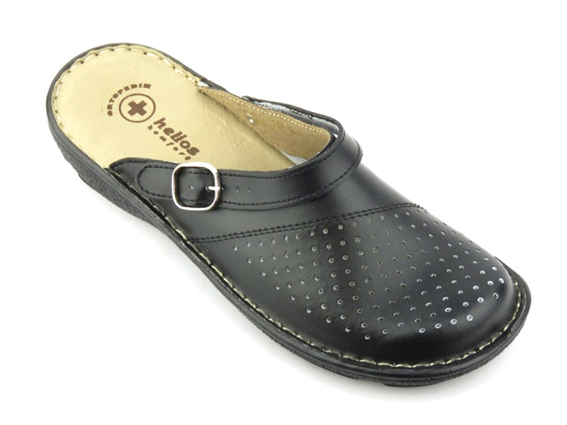 Dámské kožené žabky polské značky Helios Komfort 654 černé barvy