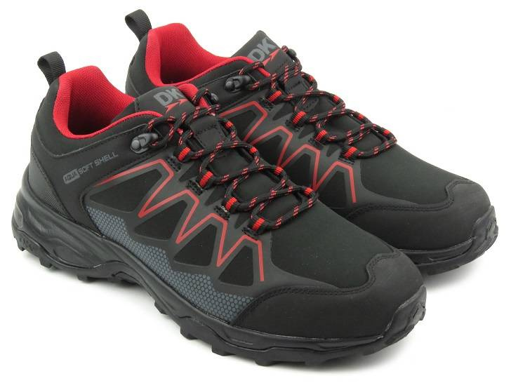 Pánské trekingové kalhoty po kotníky - DK Soft Shell 1068, černá s červenou