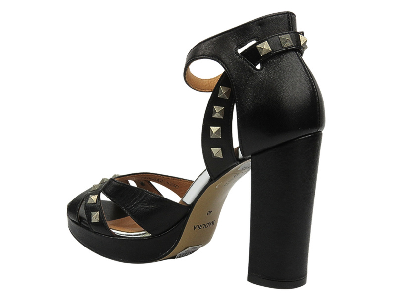 Dámské kožené sandály na podpatku - Badura 4642-69 Black with Zipper